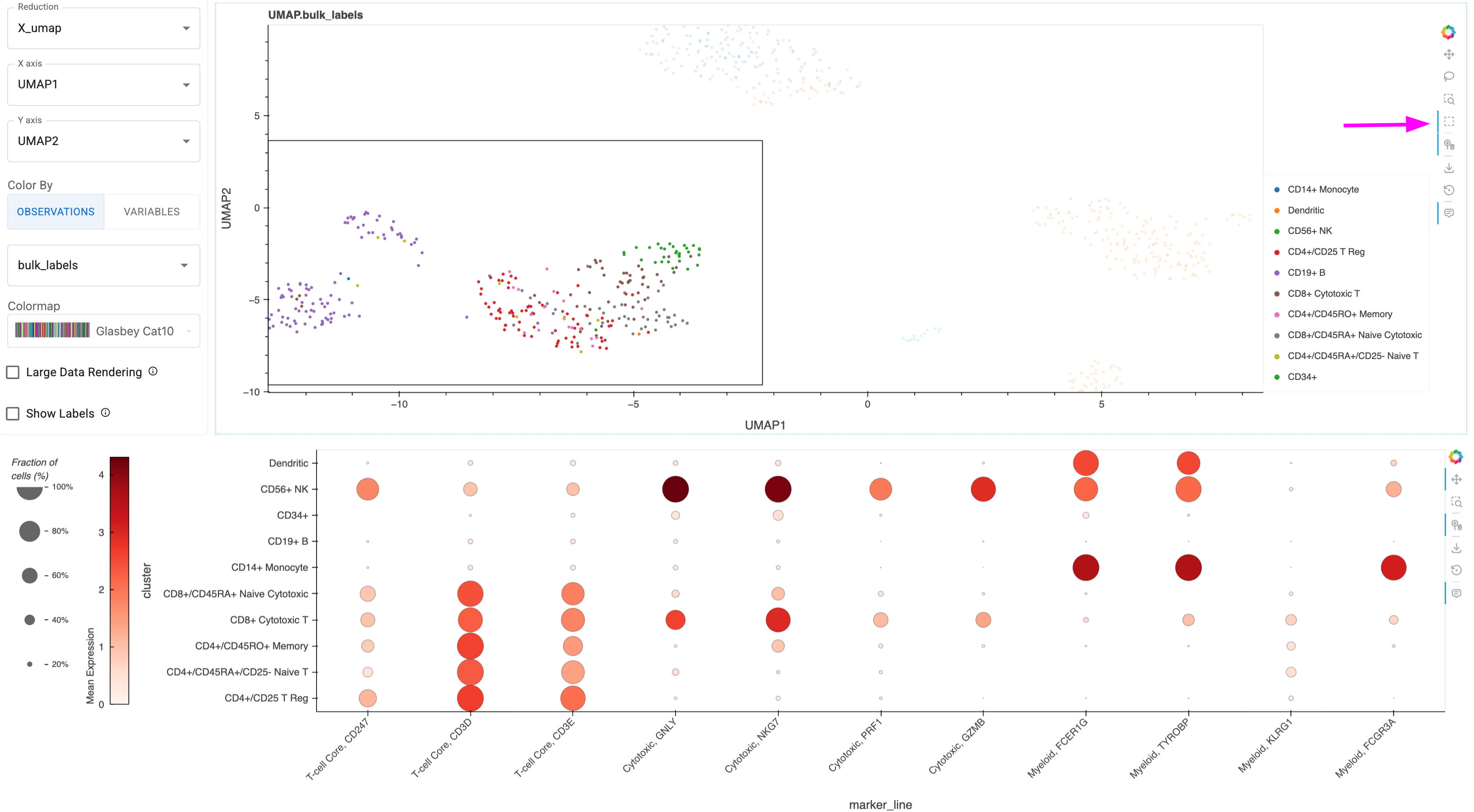 Static Preview ManifoldMap and DotMap plot with linked selections