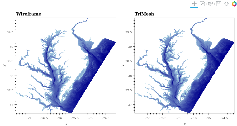 Visualize water depth into the Chesapeake and Delaware Bays