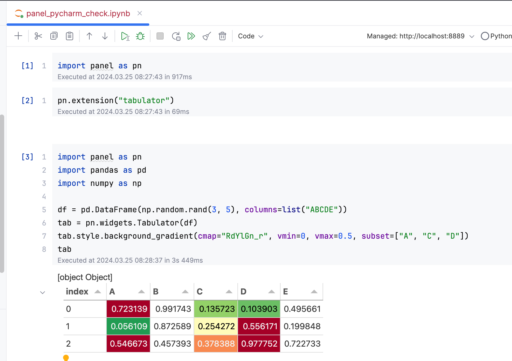 Panel in PyCharm Notebook Environment